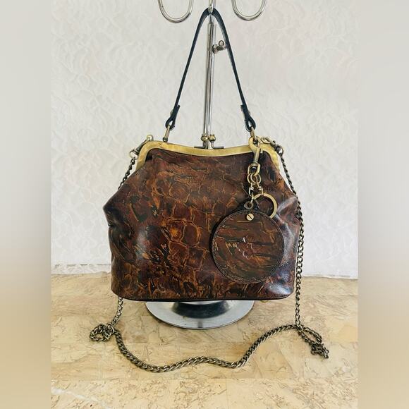 PATRICIA NASH LAURENA SMALL BROWN CHAIN/MIRROR CROC SHOULDER BAG - Picture 1 of 12